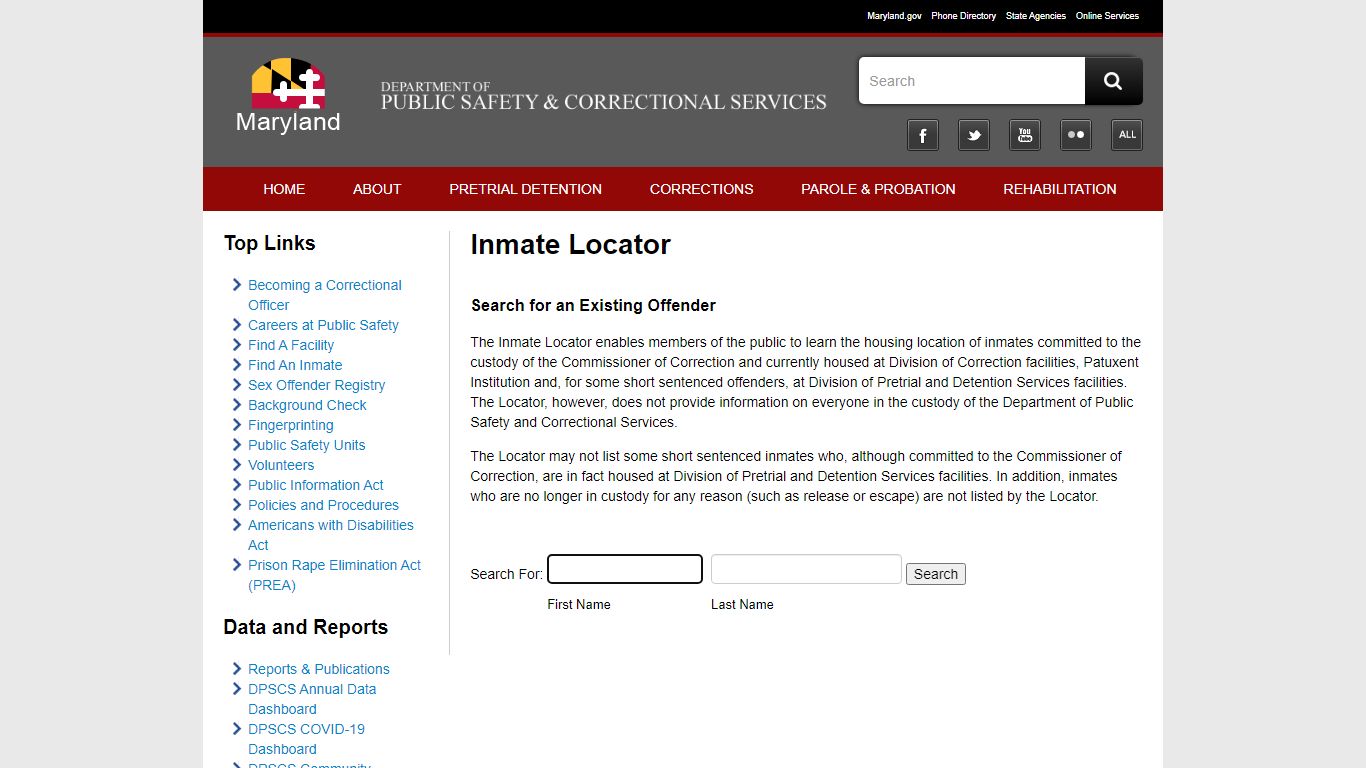 DPSCS - Find an Inmate - Maryland Department of Public Safety and ...